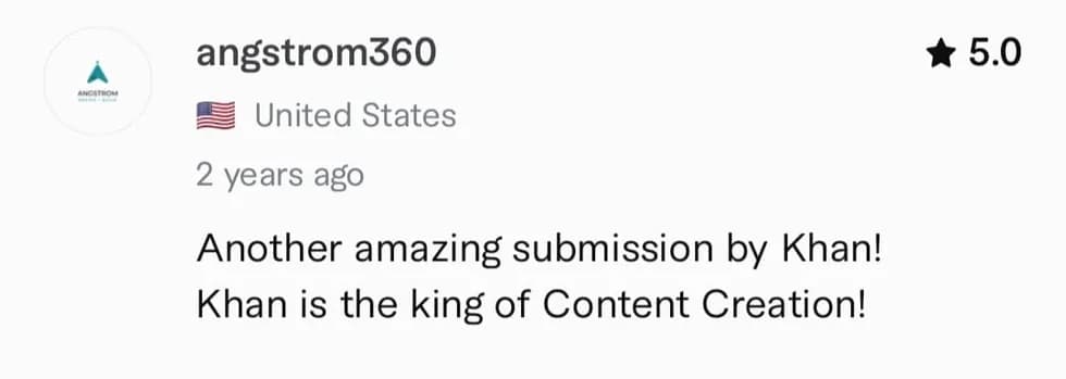 Fiverr customer review screenshot showing KhanCopyX clear communication and delivery